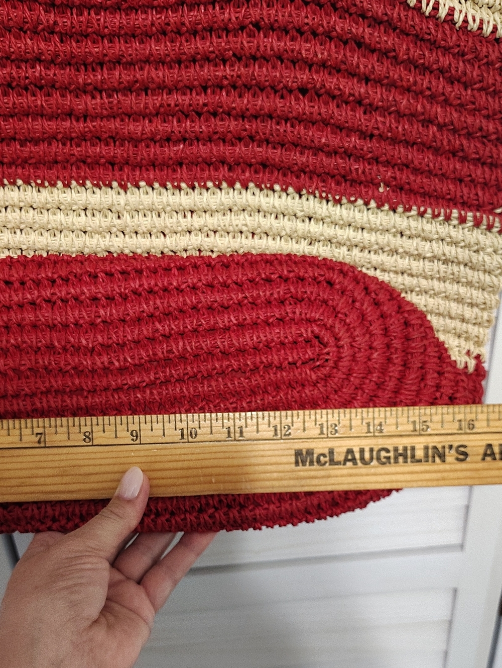 Sun and Sail Striped Red and Cream Woven Tote with Brown Leather Handles - Picture 6 of 9